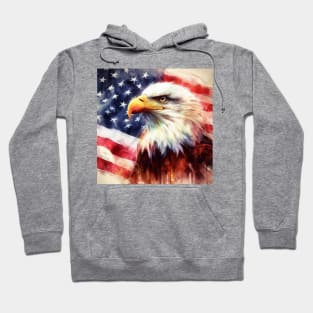 Bald Eagle portrait with United States of America flag background watercolor Hoodie